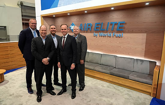 (L to R): Chris Beer, Director, XLR; Duncan Storey, Vice President, Supply Aviation Europe, World Fuel Services; John Rau, Executive Vice President, World Fuel Services; Andrew Bell, CEO, RCA (Regional & City Airports); Malcolm Hawkins, Senior Vice President, Global Business Aviation, World Fuel Services.
